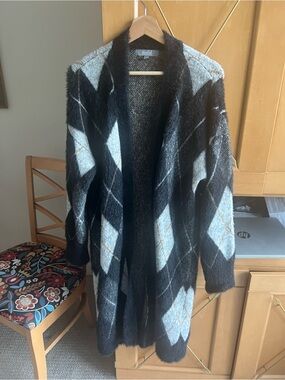 Cozy Argyle Knit Cardigan / Coatigan - size M/L